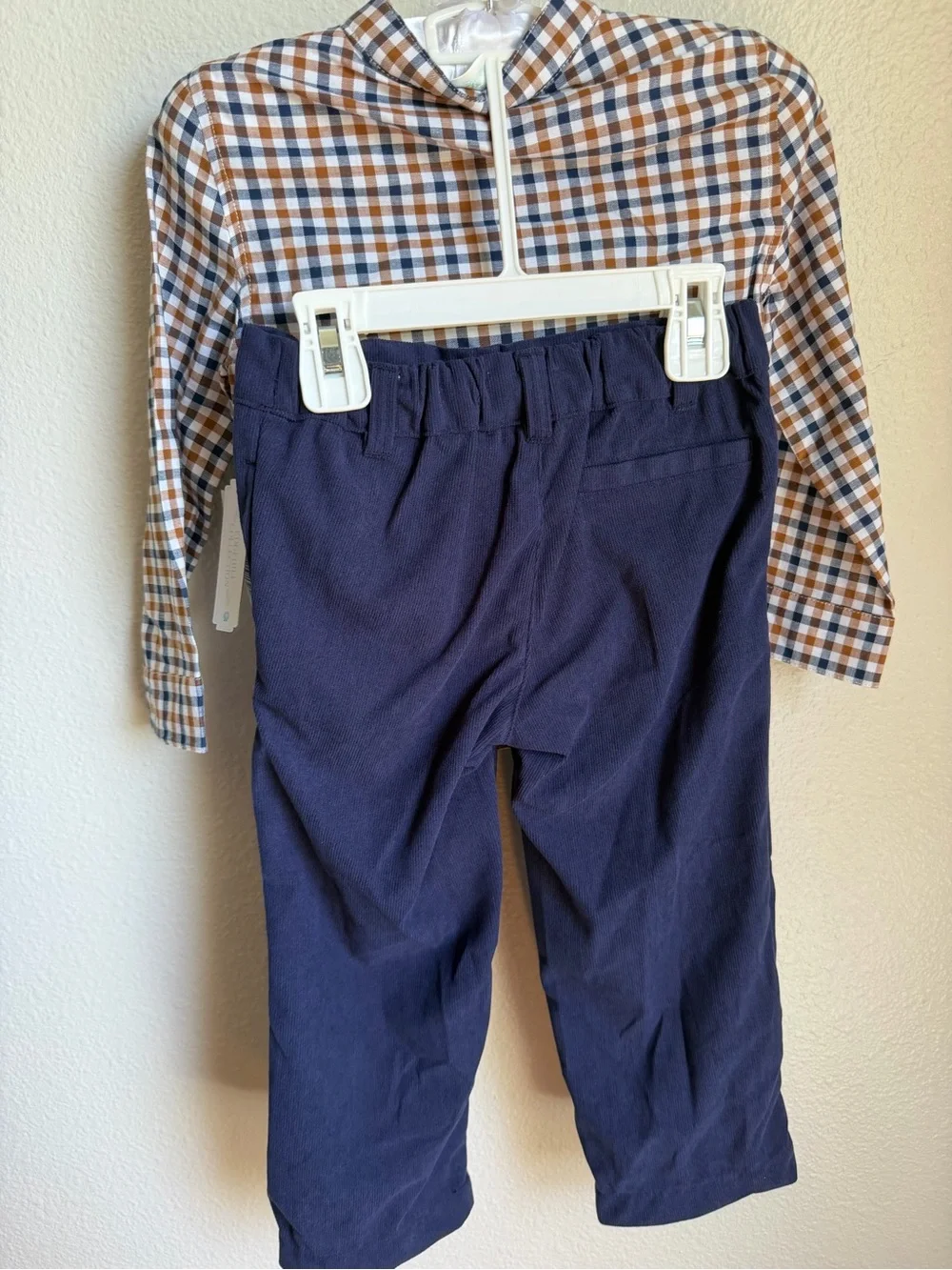Edgehill Collection Little Boys Plaid Mandarin Collar Long Sleeve Shirt & Pants